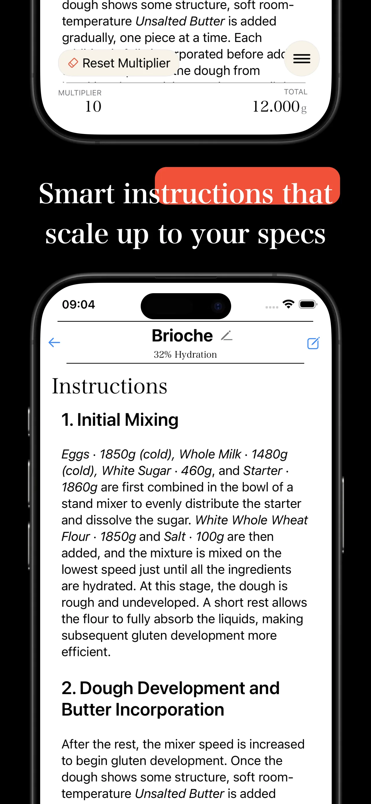 Baker Percentage smart instructions screen